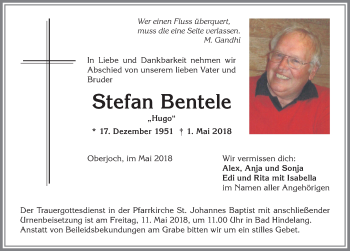 Traueranzeige von Stefan Bentele von Allgäuer Anzeigeblatt