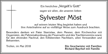 Traueranzeige von Sylvester Möst von Allgäuer Zeitung, Füssen