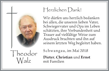 Traueranzeige von Theodor Walz von Allgäuer Zeitung, Füssen