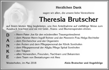 Traueranzeige von Theresia Brutscher von Allgäuer Anzeigeblatt