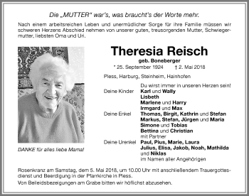 Traueranzeige von Theresia Reisch von Memminger Zeitung