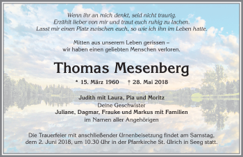 Traueranzeige von Thomas Mesenberg von Allgäuer Zeitung, Füssen