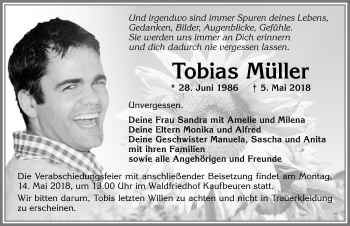 Traueranzeige von Tobias Müller von Allgäuer Zeitung, Kaufbeuren/Buchloe