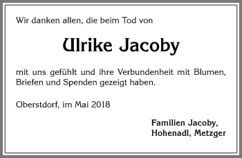 Traueranzeige von Ulrike Jacoby von Allgäuer Anzeigeblatt