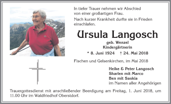 Traueranzeige von Ursula Langosch von Allgäuer Anzeigeblatt