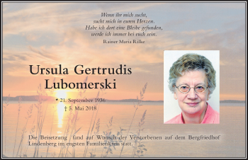 Traueranzeige von Ursula Gertrudis Lubomerski von Der Westallgäuer
