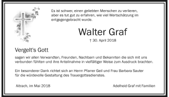 Traueranzeige von Walter Graf von Memminger Zeitung