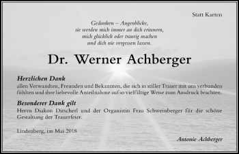 Traueranzeige von Werner Achberger von Der Westallgäuer