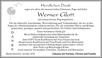 Traueranzeige von Werner Glott von Allgäuer Zeitung, Marktoberdorf