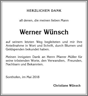 Traueranzeige von Werner Wünsch von Allgäuer Anzeigeblatt