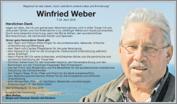 Traueranzeige von Winfried Weber von Memminger Zeitung