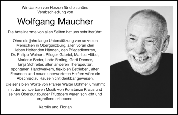 Traueranzeige von Wolfgang Maucher von Allgäuer Zeitung, Marktoberdorf