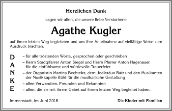 Traueranzeige von Agathe Kugler von Allgäuer Zeitung