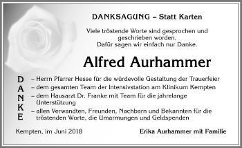 Traueranzeige von Alfred Aurhammer von Allgäuer Zeitung,Kempten