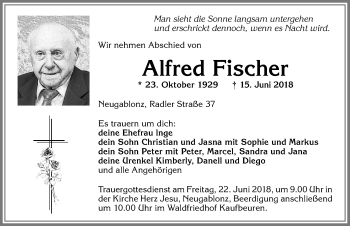 Traueranzeige von Alfred Fischer von Allgäuer Zeitung, Kaufbeuren/Buchloe