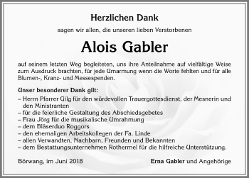 Traueranzeige von Alois Gabler von Allgäuer Zeitung,Kempten