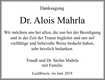 Traueranzeige von Alois Mahrla von Allgäuer Zeitung