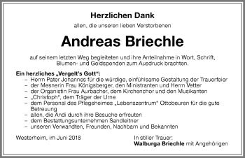 Traueranzeige von Andreas Briechle von Memminger Zeitung