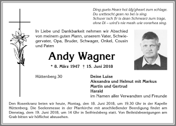Traueranzeige von Andy Wagner von Allgäuer Anzeigeblatt