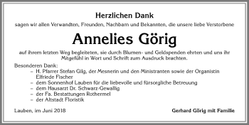 Traueranzeige von Annelies Görig von Allgäuer Zeitung,Kempten