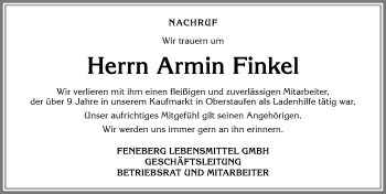 Traueranzeige von Armin Finkel von Allgäuer Anzeigeblatt