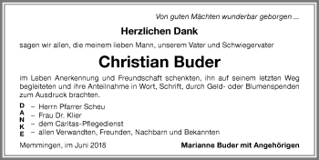 Traueranzeige von Christian Buder von Memminger Zeitung