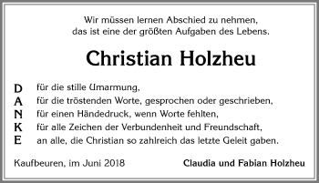 Traueranzeige von Christian Holzheu von Allgäuer Zeitung, Kaufbeuren/Buchloe