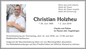 Traueranzeige von Christian Holzheu von Allgäuer Zeitung, Kaufbeuren/Buchloe