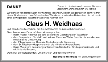 Traueranzeige von Claus H. Weidhaas von Memminger Zeitung