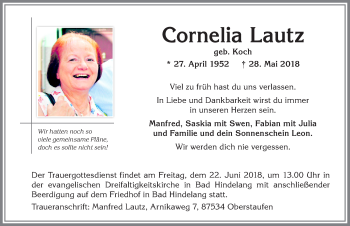 Traueranzeige von Cornelia Lautz von Allgäuer Anzeigeblatt