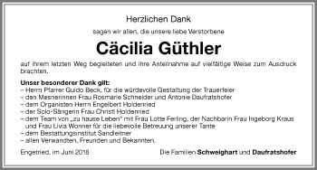 Traueranzeige von Cäcilia Güthler von Memminger Zeitung