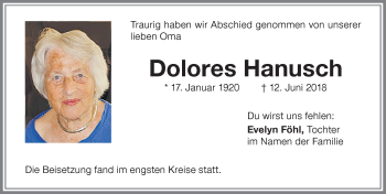 Traueranzeige von Dolores Hanusch von Memminger Zeitung