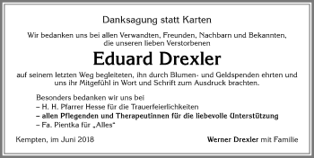 Traueranzeige von Eduard Drexler von Allgäuer Zeitung,Kempten