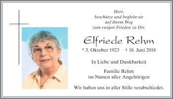 Traueranzeige von Elfriede Rehm von Allgäuer Zeitung, Füssen