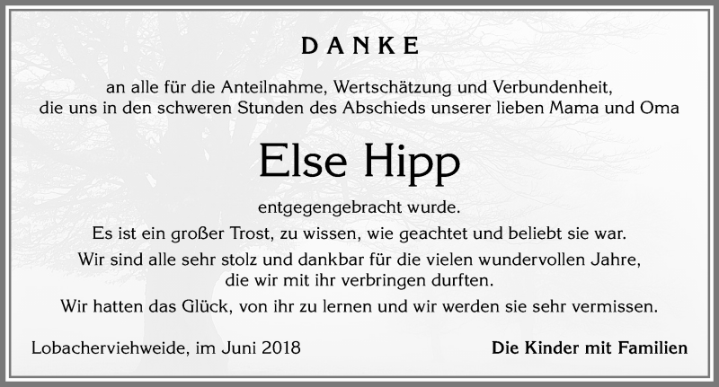  Traueranzeige für Else Hipp vom 09.06.2018 aus Allgäuer Zeitung, Füssen