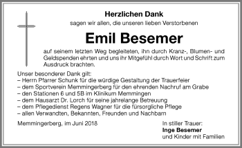 Traueranzeige von Emil Besemer von Memminger Zeitung