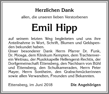 Traueranzeige von Emil Hipp von Allgäuer Zeitung,Kempten
