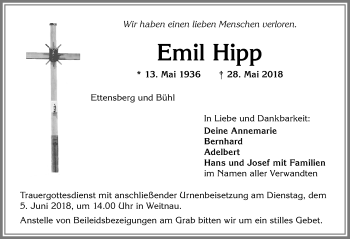 Traueranzeige von Emil Hipp von Allgäuer Zeitung,Kempten