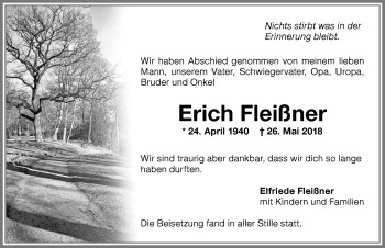 Traueranzeige von Erich Fleißner von Memminger Zeitung