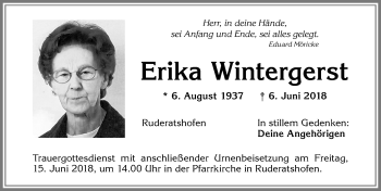 Traueranzeige von Erika Wintergerst von Allgäuer Zeitung, Marktoberdorf