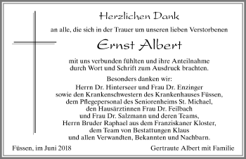 Traueranzeige von Ernst Albert von Allgäuer Zeitung, Füssen