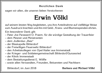 Traueranzeige von Erwin Völkl von Allgäuer Anzeigeblatt