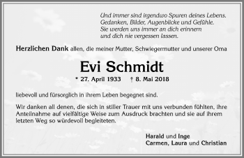 Traueranzeige von Evi Schmidt von Allgäuer Zeitung,Kempten