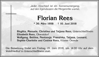 Traueranzeige von Florian Rees von Allgäuer Anzeigeblatt
