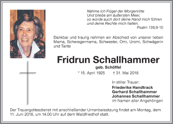 Traueranzeige von Fridrun Schallhammer von Memminger Zeitung