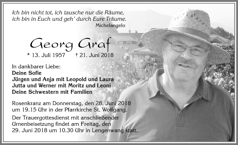  Traueranzeige für Georg Graf vom 26.06.2018 aus Allgäuer Zeitung, Marktoberdorf