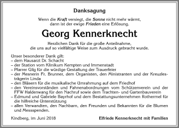 Traueranzeige von Georg Kennerknecht von Allgäuer Zeitung,Kempten