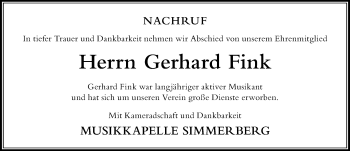Traueranzeige von Gerhard Fink von Der Westallgäuer