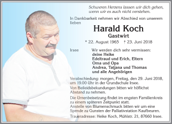 Traueranzeige von Harald Koch von Allgäuer Zeitung, Kaufbeuren/Buchloe