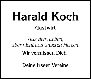 Traueranzeige von Harald Koch von Allgäuer Zeitung, Kaufbeuren/Buchloe